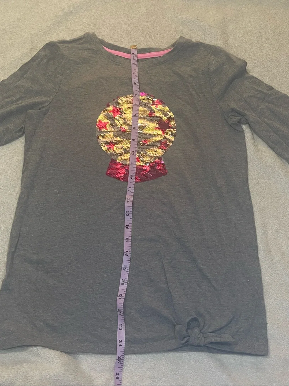 Girls Cat & Jack Gray Sequin Crystal Ball Long Sleeve Tie Front Top XL NWT